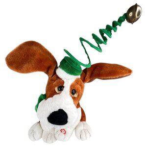 Kids Of America Animated Christmas Dog Plush Jingle Bell Hat & Green Scarf WORKS